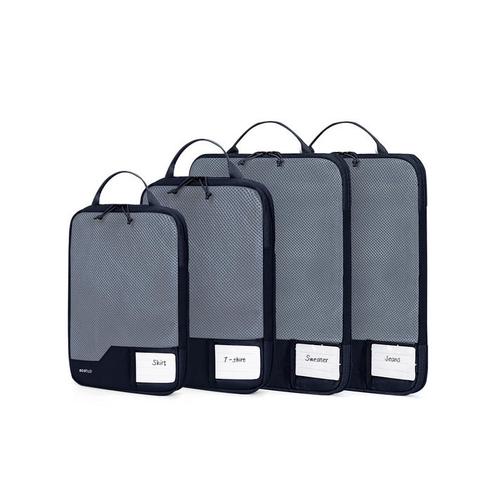 Органайзери для валізи ECOHUB, набір 4 шт. з мітками, екологічні, для рюкзака та валізи, з міцною сіткою, тревел-органайзер (зелений, темно-синій)