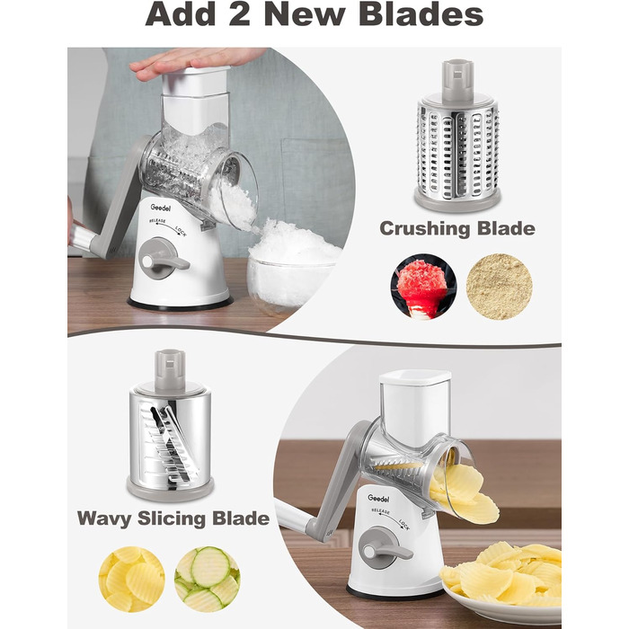 Трояк для овочів та сиру з 3 наборами ножів, білий. Ідеально для нарізки овочів, сиру, горіхів. 5 ножів