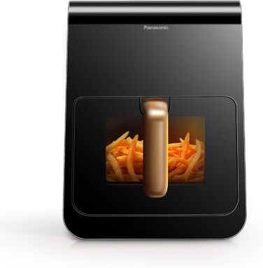 Panasonic NF-CC600AXE Air Fryer with Viewing Window, 6 l, 80–200 °C, digital timer & LCD display, gentle steam injection, 11 presets, easy cleaning, Black with Rose Gold handle