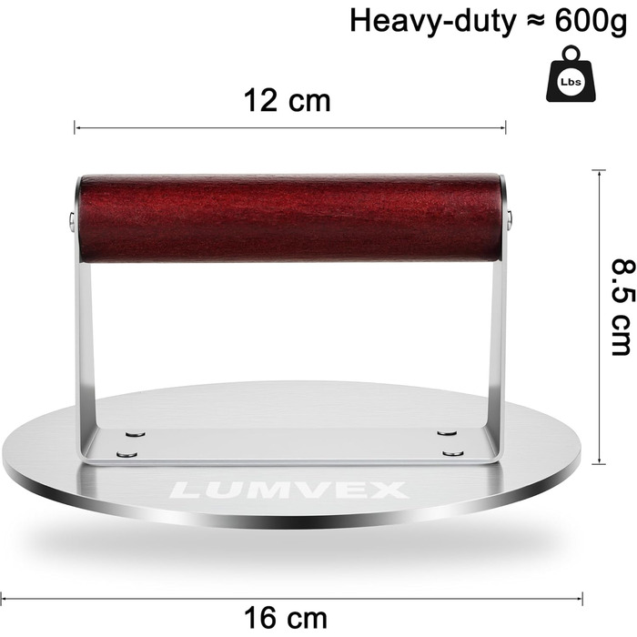 Прес для бургерів з нержавіючої сталі, 16 см, професійний, для гриля, легко миється