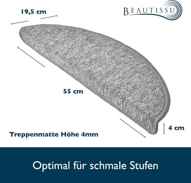 Килимок на сходи Beautissu ProStair 55x15 см (15 шт.) - сірий, самоклеючий, для вузьких сходів