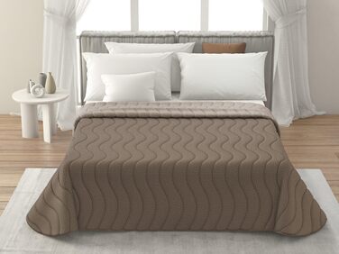 Плед на ліжко 240x260 см, двосторонній дизайн, осінньо-весняний (100 г/м²), степний, підкладковий, для двоспального ліжка, з м'якої мікрофібри, Made in Italy (колір: коричневий/мокко)