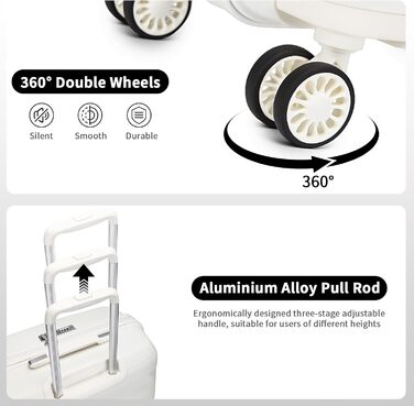 Набір валіз KONO 2 шт: ручна валіза-тележка 56 см + косметичка з поліпропілену, жорсткий корпус, 4 колеса, TSA-замок (кремово-білий)