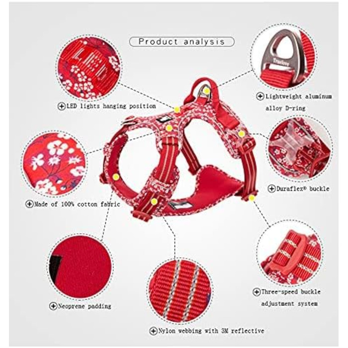 Шлейка для собак Truelove No-Pull TLH5655 M Navy Blazer, бавовняна, дихаюча, світловідбиваюча, регульована