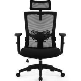 Ергономічне крісло Daccormax для офісу: регульована підголовник, підлокітники, підтримка попереку, поворотний механізм, функція гойдання, сітчасте крісло для начальника, чорний, до 150 кг
