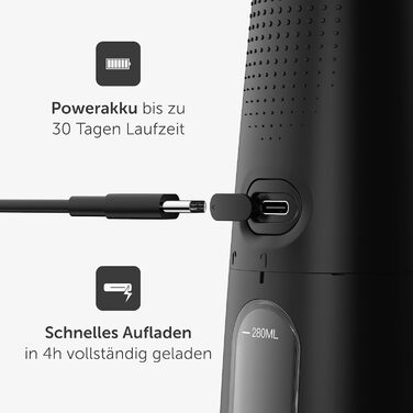 Munddusche Wondersmile PRO - Тест-переможець 2024 року, TÜV-сертифікована - 100 днів без ризику - технологія SmoothFlow для оптимального догляду за зубами та яснами - 5 режимів - акумулятор PowerAkku з тривалістю роботи 30 днів - Ultimate Black