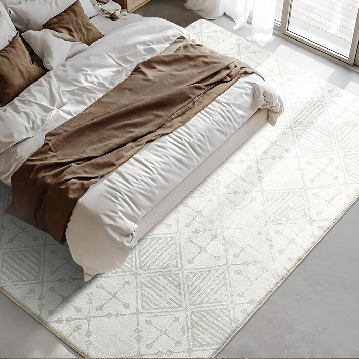 Килим Leesentec для вітальні, спальні: геометричний, сучасний, антиковзаючий, короткий ворс, бежевий, великий, білий (слонова кістка, 80*120 см), кремовий/світло-сірий білий (160x200 см, прямокутний)