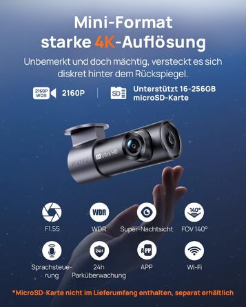 Автомобільний відеореєстратор 70mai M310 Plus 4K з цілодобовим моніторингом паркування, чорний