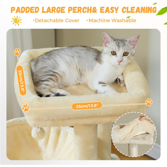 Дім-кігтеточка для котів PETEPELA 104 см з гамаком, будиночком та ігровим м'ячиком (Бежевий)