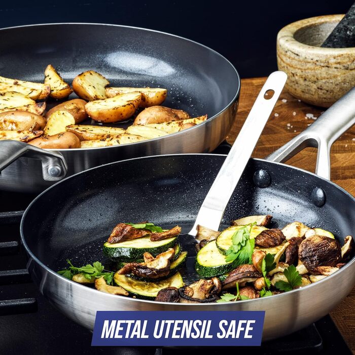 Набір посуду Blue Diamond Cookware 7-частинний з нержавіючої сталі з покриттям Diamant Verstärkte Keramik Antihaft, без PFAS, для індукційних плит, сумісний з духовкою та посудомийною машиною