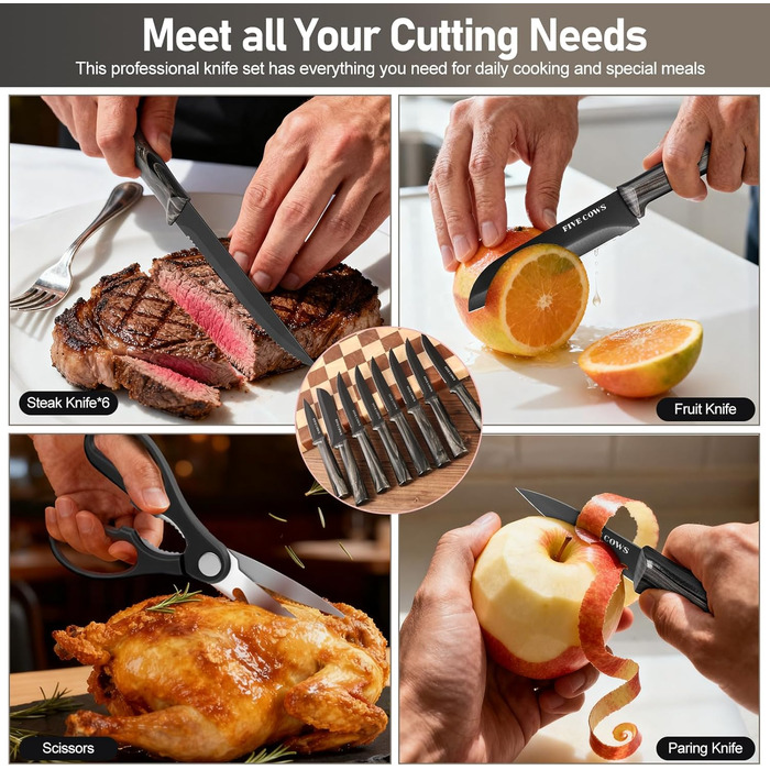 Набір кухонних ножів Messerblock з 16 предметів, з дощечкою, захистом пальців, точилкою та кухонними ножицями, професійний набір для дому (зелений, чорний)