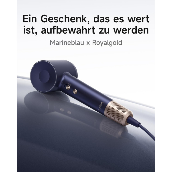 Фен Laifen з магнітною насадкою, 200 млн негативних іонів, 110 000 об/хв, швидке сушіння, Swift Premium, кобальтово-синій