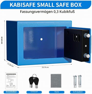 Цифровий мінісейф Safe Tresor на 6,8 л, синій — компактний домашній сейф для документів та цінностей з електронним замком та 2 ключами, 23 x 17 x 17 см
