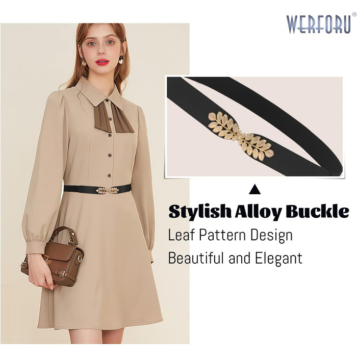 Жіночий еластичний пояс WERFORU Vintage Широкий пояс для сукні, модний, тягнеться, cinch, кольори: чорний, білий, коричневий, бежевий, розмір 82-99 см