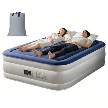 Надувний матрац LEADZM для 2 осіб з електронасосом, 203x152x46 см, сірий (блакитно-білий, подвійний). Flock/PVC, до 295 кг