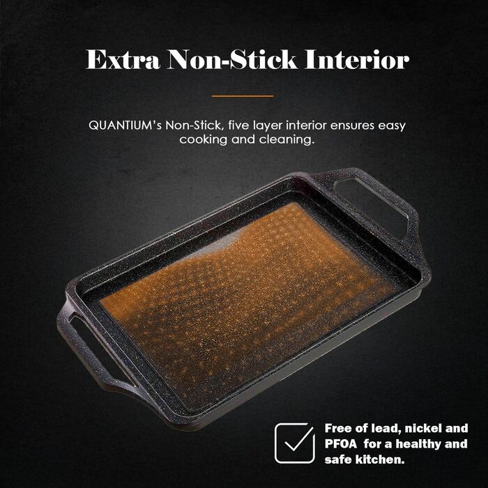 Гриль-пластина WECOOK! Ecochef Titan 37x25 см, алюмінієва, з антипригарним покриттям Quantanium, для індукції та всіх типів плит, знімні силіконові ручки, чорна