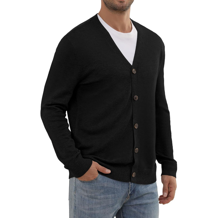 Чоловіча в'язана жилетка в стилі вінтаж з ґудзиками, з V-подібним вирізом, легка, для осені/зими (чорний, L)