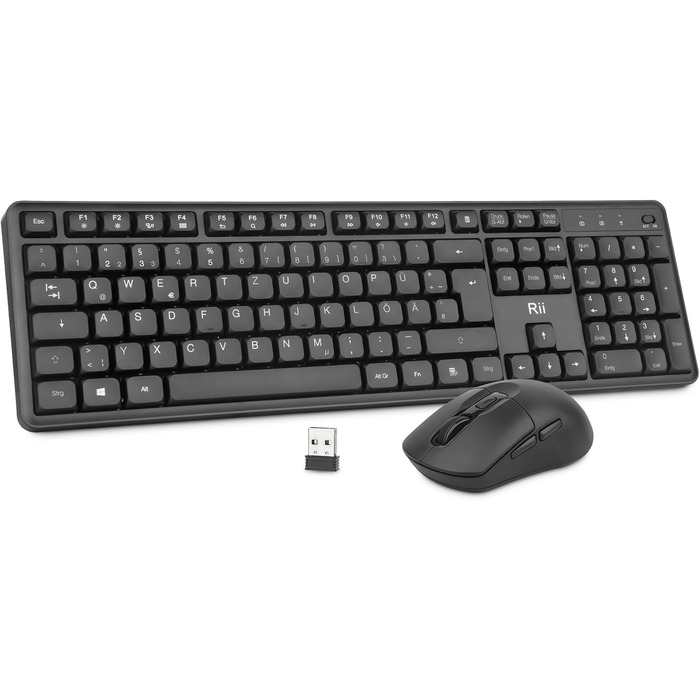 Бездротовий ігровий комплект клавіатури та миші Rii: Bluetooth + 2.4GHz, LED-підсвітка, QWERTZ, для офісу