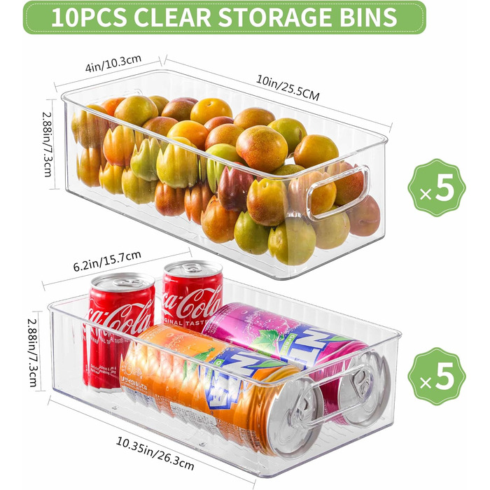 Refrigerator Organizer 10-Piece Set, Transparent Storage Boxes Organizer, High-Quality Pantry Food Storage Containers with Handle for Refrigerator, Kitchens, Cabinets - BPA Free