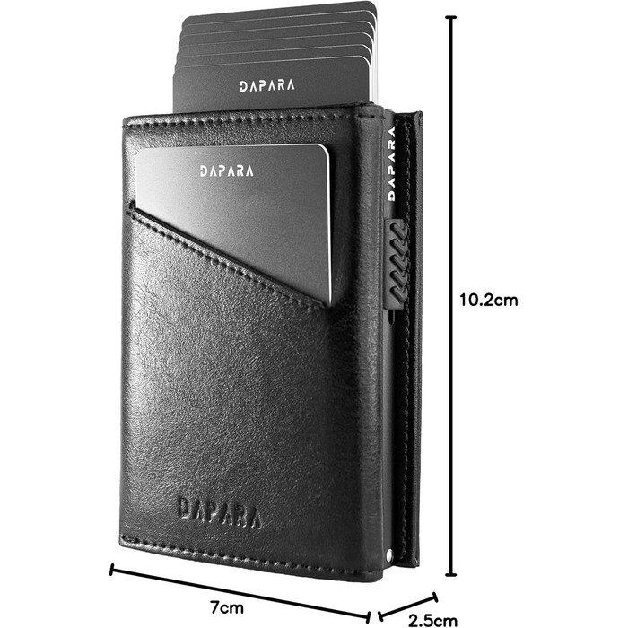 Чоловічий шкіряний гаманець DAPARA з відділенням для монет та RFID-захистом | Slim Wallet для чоловіків | Портмоне на 12 карт | Чорний міні-гаманець з відділенням для монет