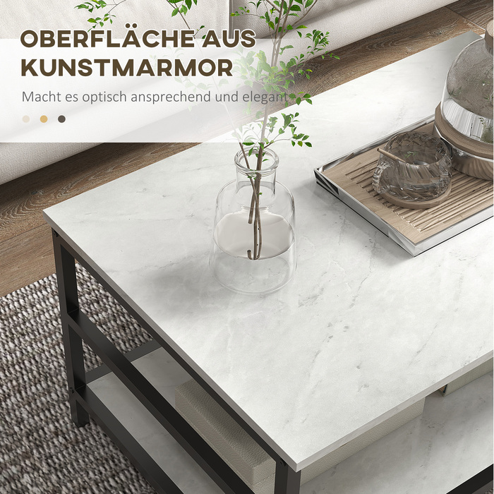 HOMCOM Set of 2 Side Tables/Coffee Tables/Accent Tables with Modern Design and Marble Look for Living Room, Bedroom, Steel