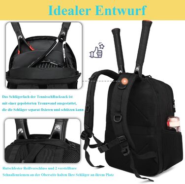 BlesMaller Tactical Tennis Backpack - Unisex with Shoe Compartment & Racket Protection - Black Sports Bag