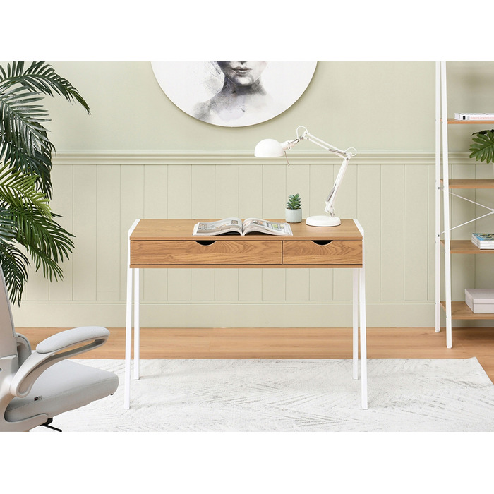 Прямокутний письмовий стіл Mebel-Partner 100 x 45 x 75 см, білий/золотий дуб