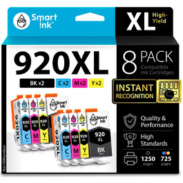Комплект картриджів Smart Ink для принтерів HP Officejet 920XL (8 шт: 2 чорних, 2 блакитних, 2 пурпурових, 2 жовтих) — сумісні з HP Officejet 6000, 6500, 6500A, 7000, 7500A