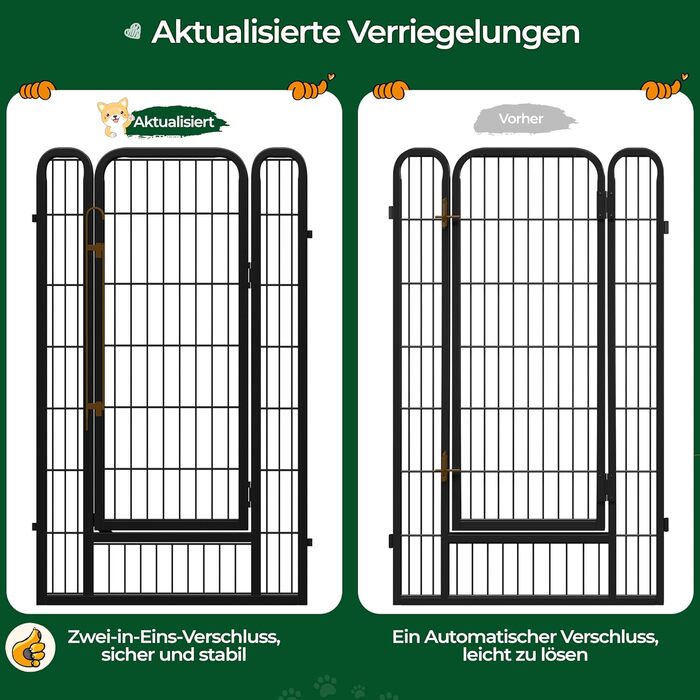 Вольєр для цуценят Yaheetech, 120 см, 16 частин, автоматичне замикання, чорний, для квартири та саду