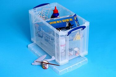 Really Useful Plastic Storage Box, lightweight, robust, stackable, 24 Liters, 290 x 465 x 270 mm, transparent