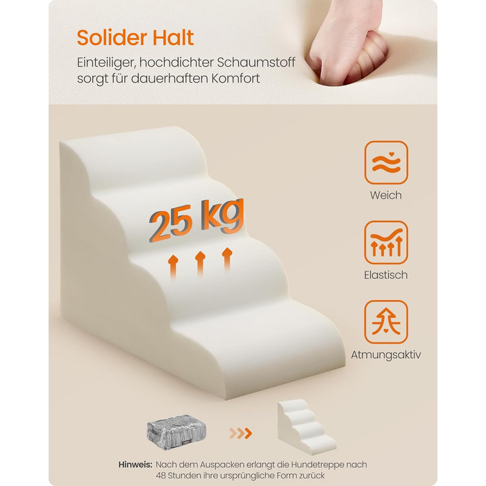 Сходинки для собак Feandrea, 3 ступені, для маленьких собак, котів, водонепроникні, з неслизьким покриттям, знімний чохол, сірого кольору PPS003G01 (4 ступені, 72 см)