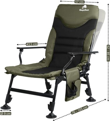 Крісло розкладне CampFeuer Angelstuhl мохово-зелений/чорний, регульоване по висоті, для кемпінгу, риболовлі та подорожей