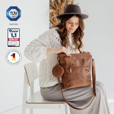 Сумка жіноча через плече Berliner Bags Siena вінтажна шкіряна бежева (Camel) середнього розміру