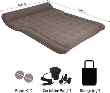 Надувний матрац для авто Vinteky з електричним насосом, 180x145 см, сірий (для кемпінгу, подорожей)