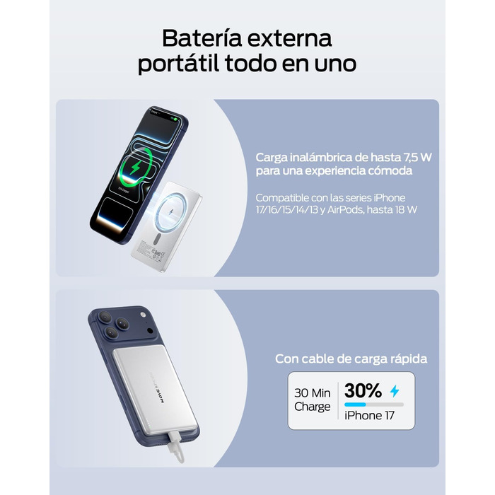 Power Bank Magsafe 5000mAh Slim (Білий перламутр) - Бездротовий магнітний акумулятор для iPhone та Samsung