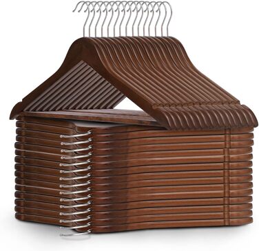 Плечики для одягу Keplin Starker з натурального дерева (30 шт.) з обертовим гачком 360° та перекладиною для штанів, з вирізами для плечей - міцні та економні, для пальто, жакети, костюми, сріблясті