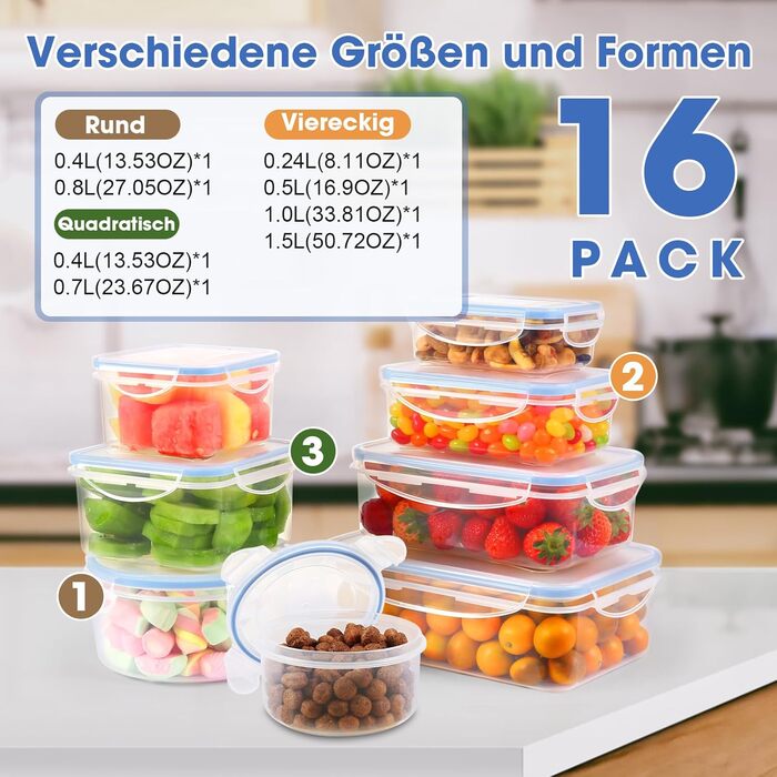 Набір контейнерів для зберігання YASHE з кришкою 38 шт. (19 контейнерів + 19 кришок), герметичні, BPA-Free, для кухні, з етикетками (SE-16PCS)