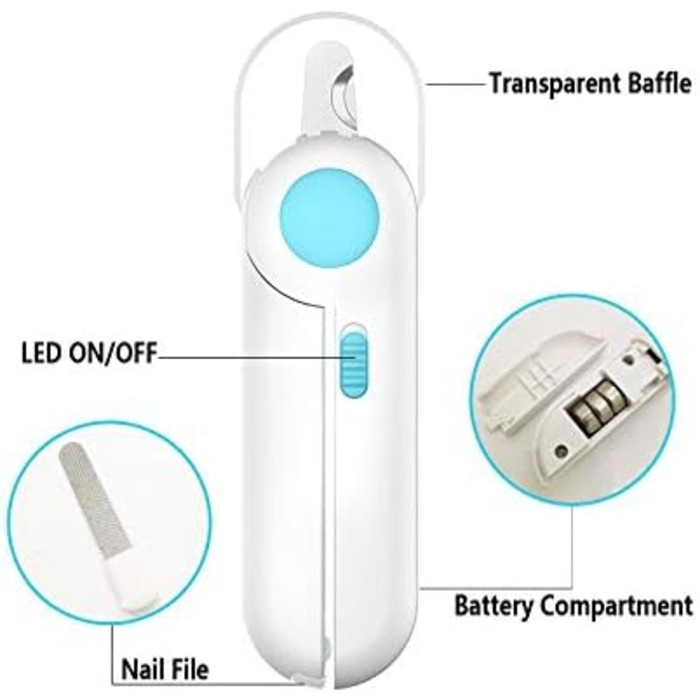 Професійний кусачки для нігтів собак Profi з підсвічуванням та захистом від бризок, для собак та котів, середніх та маленьких порід (Блакитний)