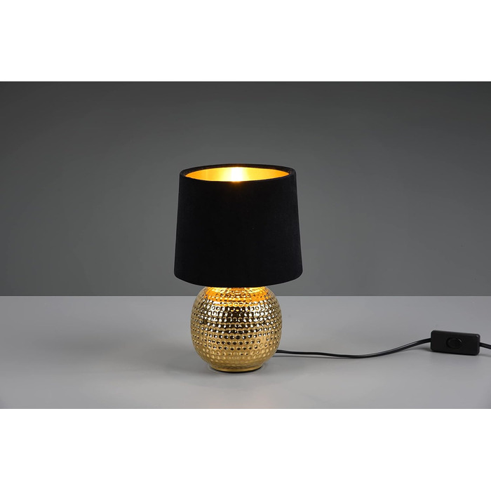 Настільна лампа Reality Leuchten Sophia, кераміка, золото, абажур з тканини (зелений/чорний), E14, 16 см