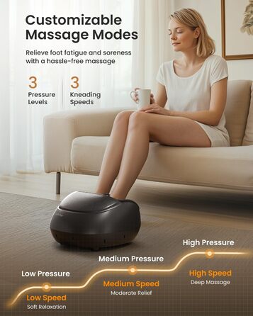 Масажер для ніг RENPHO з підігрівом, Shiatsu, електричний; для чоловіків, з функцією підігріву, компресією та роликами, з пультом дистанційного керування, чорний FM059R