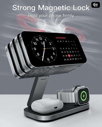 Бездротова зарядка 25W 3-в-1 з MagSafe, складана індуктивна магнітна зарядна станція для iPhone 17/Air/16/15/14/13/12, Apple Watch 10/9/8/7/6/SE/5/4/3 та AirPods Pro (з адаптером 35W), чорна