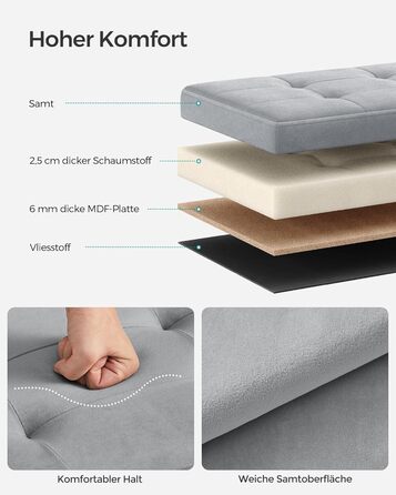 SONGMICS Storage Ottoman, Small Folding Bench, 38 x 38 cm Footstool, Storage Box, Holds up to 300 kg, for Living Room Bedroom Dorm, Dove Grey LSF227G02 38T x 38B x 38H cm Dove Grey