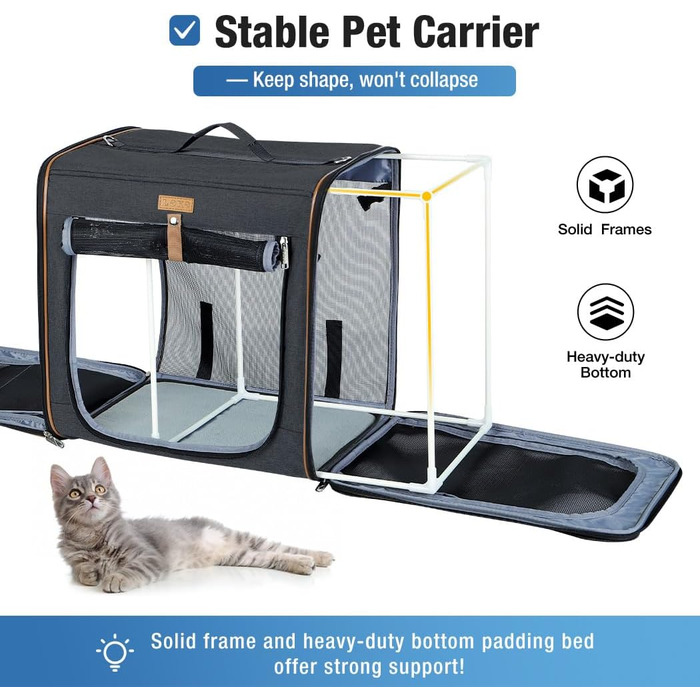 Транспортна переноска для собак та котів середнього розміру 2-в-1, чорна. З туалетом, мисками та матами. Складана переноска з міцного каркасу.