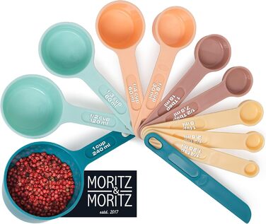 Набір мірних ложок Moritz & Moritz 11-TLG: 1/4 ч.л. - 1 склянка, для приготування та випікання з дітьми (кольоровий)