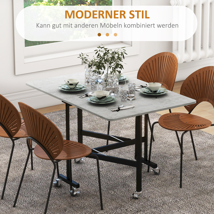 HOMCOM Folding Dining Table with Wheels for 4-6 People, Steel Legs, Extendable 52.5-120 x 80 x 73 cm, ideal for Kitchen & Dining Room