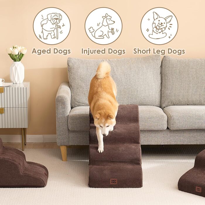 Сходинки для собак EHEYCIGA: компактні, 40 см, для маленьких собак, 3 сходинки, з миючим покриттям, сірі (T 72 x B 40 x H 50 см, коричневі)