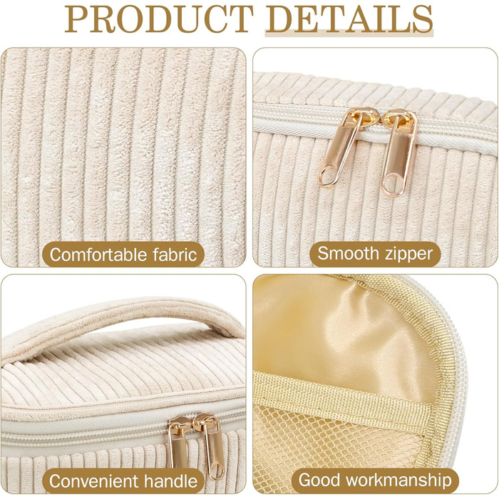 Набір косметичок для жінок: 3 шт. - для макіяжу, подорожей, повсякденного використання. Колір: бежевий