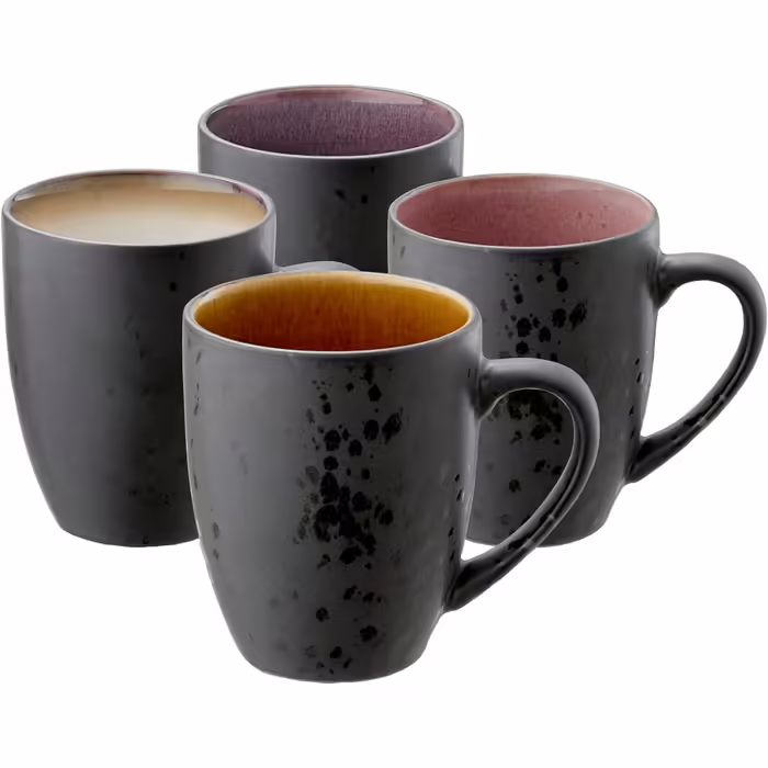 BITZ Coffee Cups, Stoneware Mugs, Coffee Cups with Handles, Set of (4), Two-Tone, 30 cl