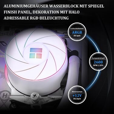 Thermalright AQUA ELITE 360 ARGB: Система водяного охолодження CPU з 3 вентиляторами 120mm, 1550RPM, для AMD/Intel, білий колір