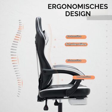 Ігрове крісло Gaming Chair з підставкою для ніг та ергономічною підтримкою попереку, регульована спинка 90-135°, офісний стілець (Blackwhite)